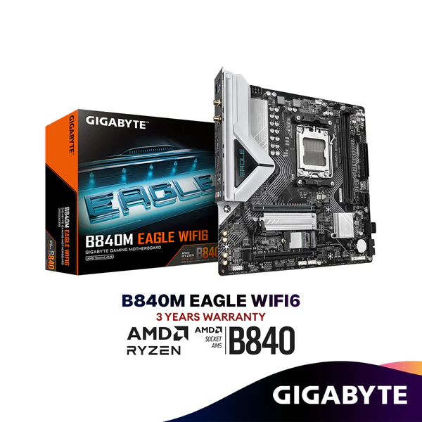 GIGABYTE B840M EAGLE WIFI6 Micro ATX (mATX) AMD Gaming Motherboard | AMD AM5 Socket
