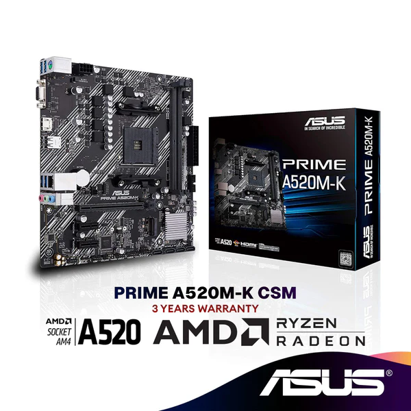 ASUS PRIME A520M-K/CSM Micro ATX (mATX) AMD Motherboard | AMD AM4 Socket